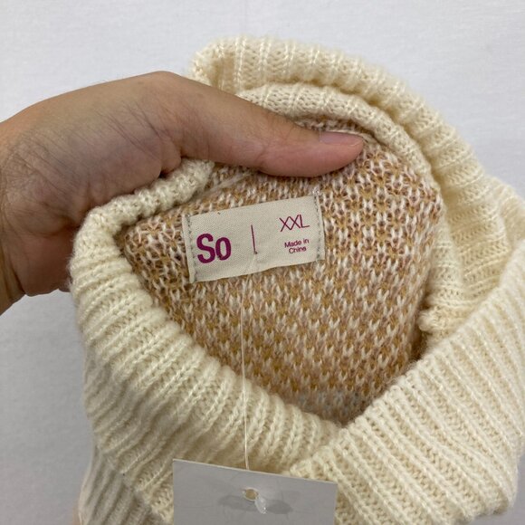 New SO size XXL Cream Boho Print Turtle Neck Puff Sleeve Tunic Sweater Cozy - Picture 2 of 11